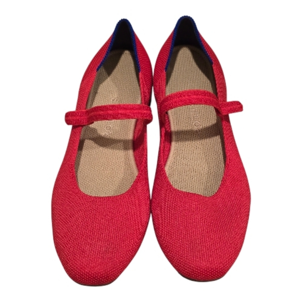 Rothy's Square Mary Jane Shoes Women 8 Lollipop Red Strap Ballet Flats